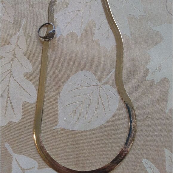 18kt stamped Thick herringbone gold Bonded necklace 30 inch‎